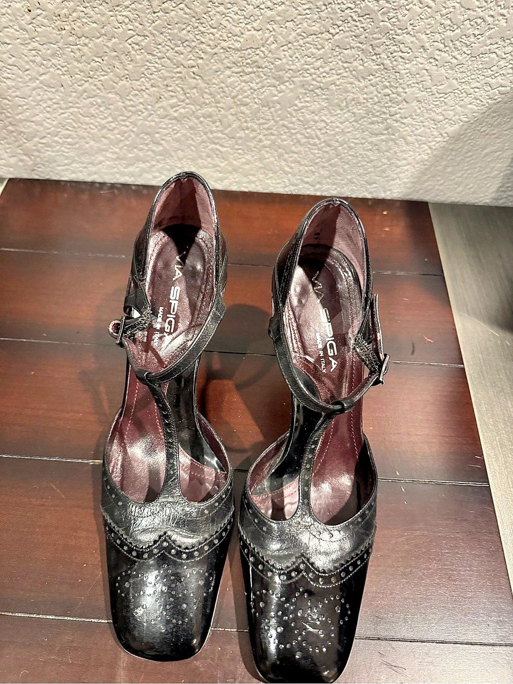 Eurovintage Italian Via Spiga Black Leather Heels